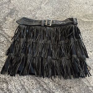 Elegant Black Fringe Skort